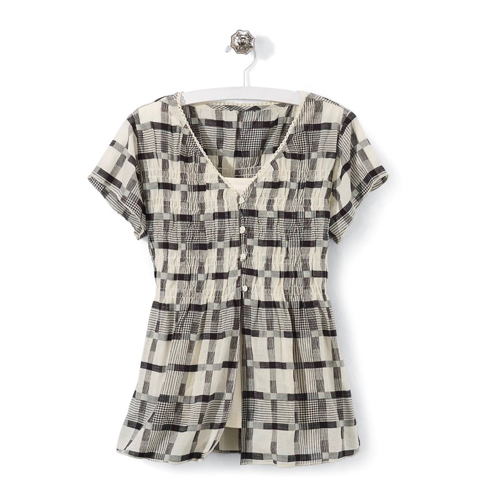 Plaid Smocked Shirt and Camisole Set